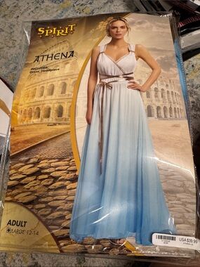 Spirit Athena Women's Ombre Blue Grecian Maxi Dress with Gold Accents